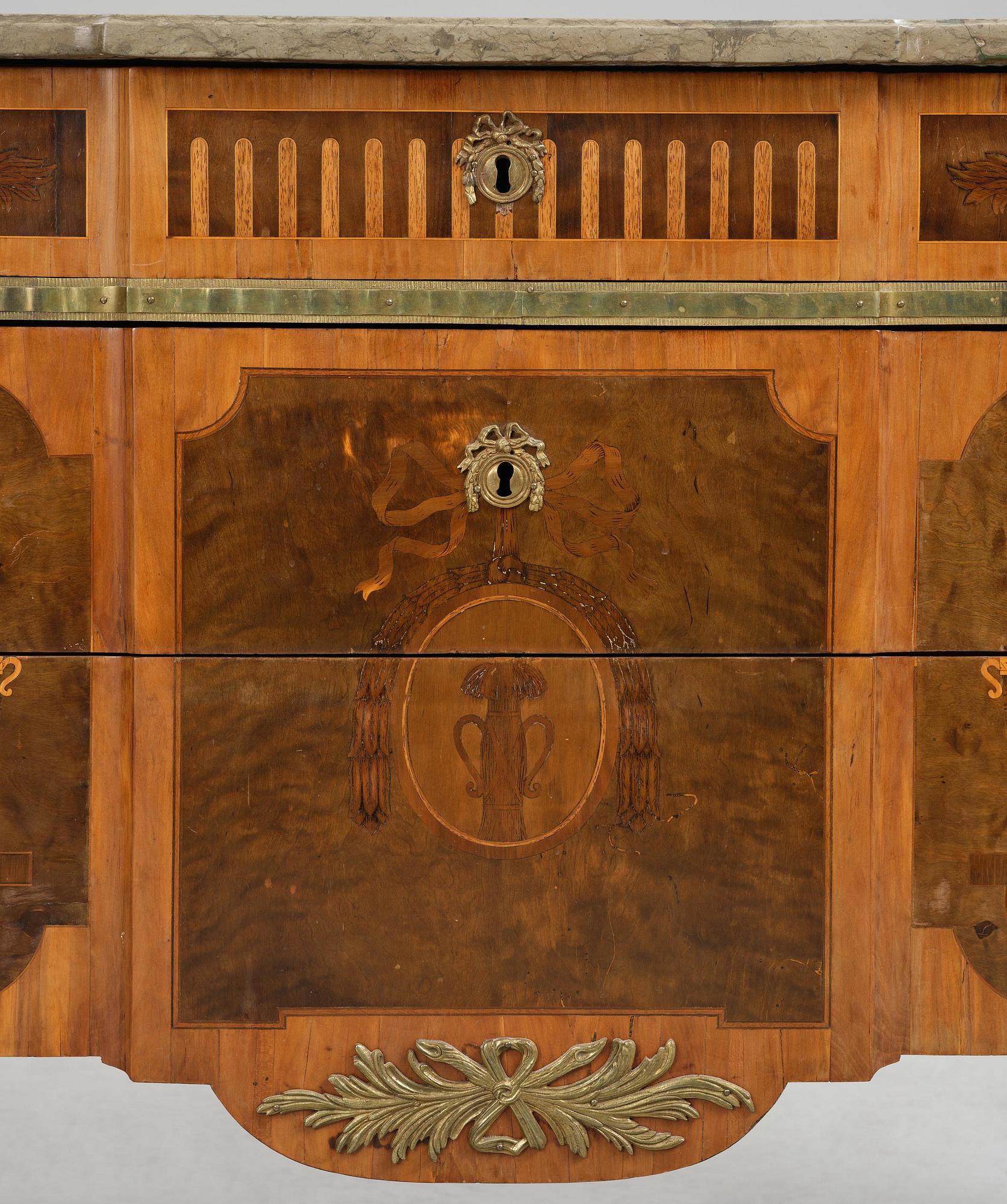 A Gustavian marquetry commode attributed to J. Hultsten (master in Stockholm 1773-94).
