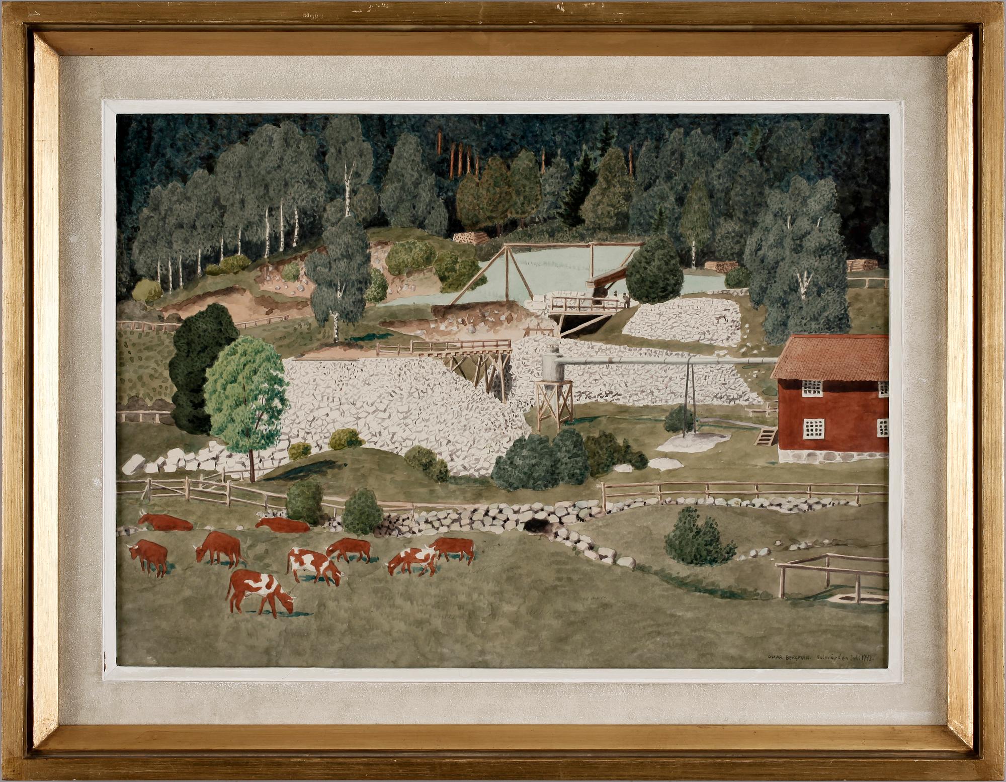 OSKAR BERGMAN, akvarell. Sign o dat juli 1943.