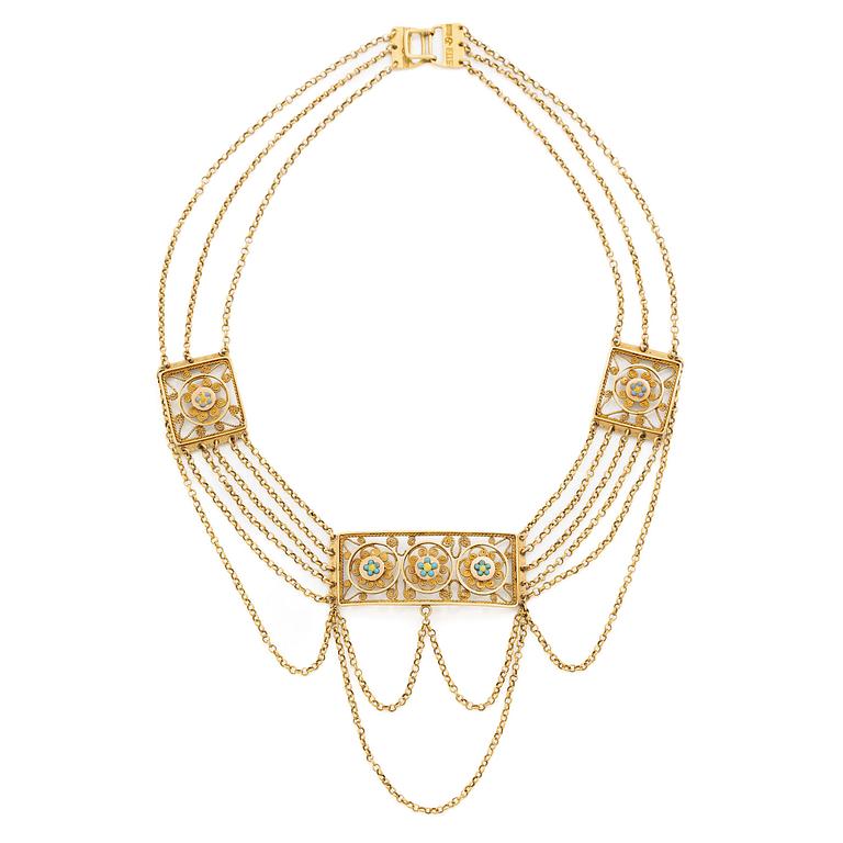 Collier 18K guld med emaljdekor, 1800-tal.