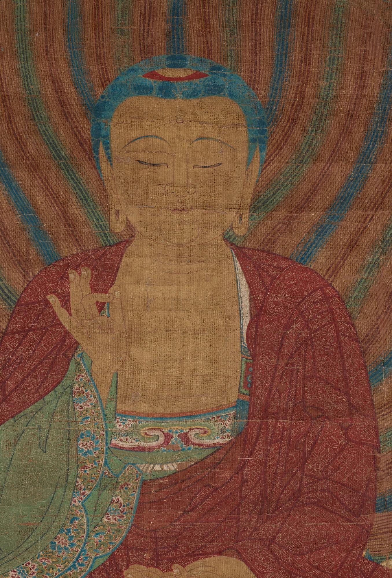 RULLMÅLNING, troligen 1700-tal eller äldre. Shakyamuni Buddha.
