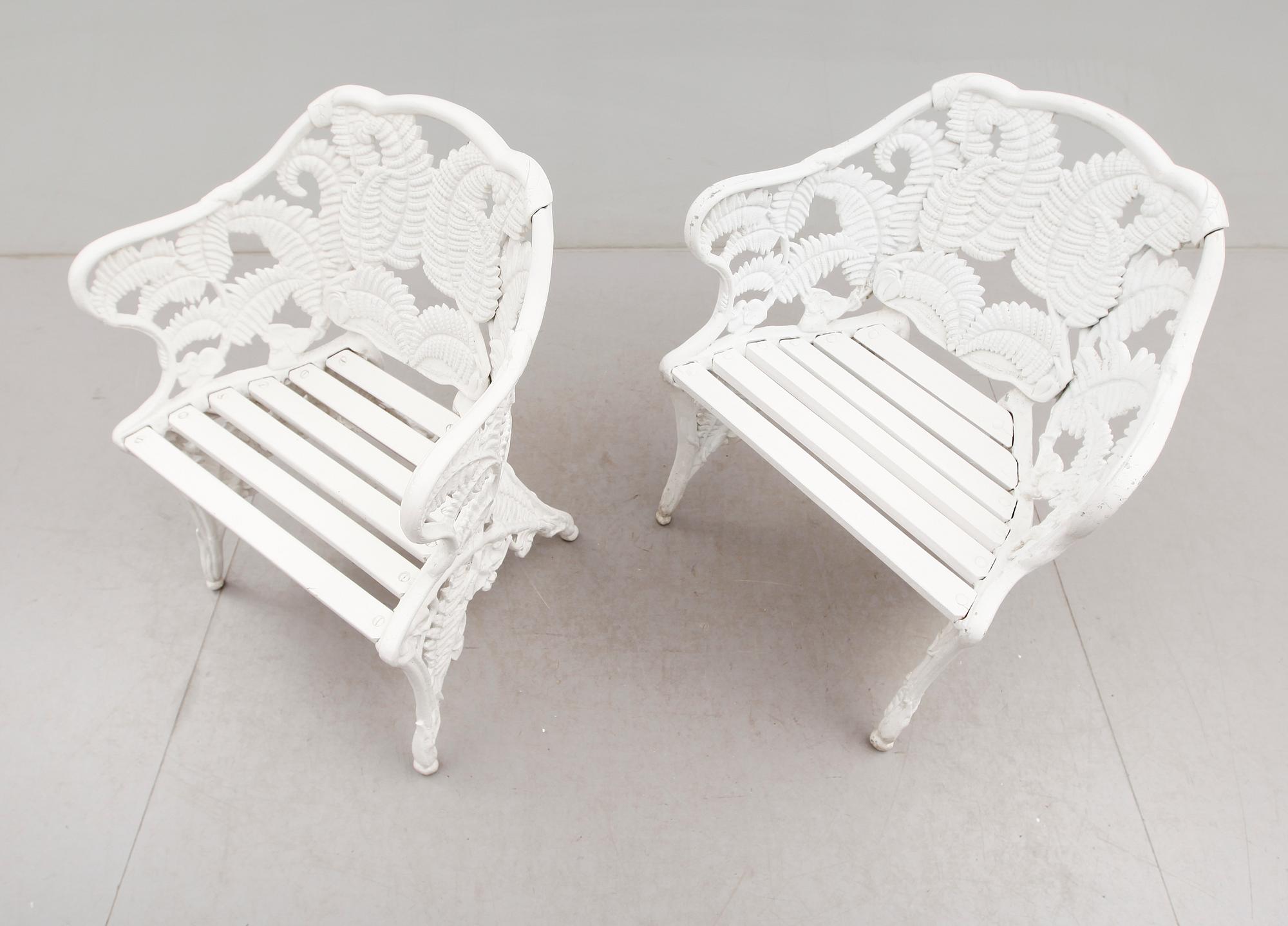 TRÄDGÅRDSSTOLAR, 1 par, Melins, Anderstorp, 1900-talets andra hälft.