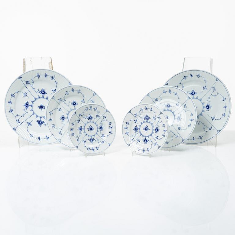 Royal Copenhagen, Three pairs of 'Blue fluted' porcelain plates, 'Musselmalet', second part of the 1900s.