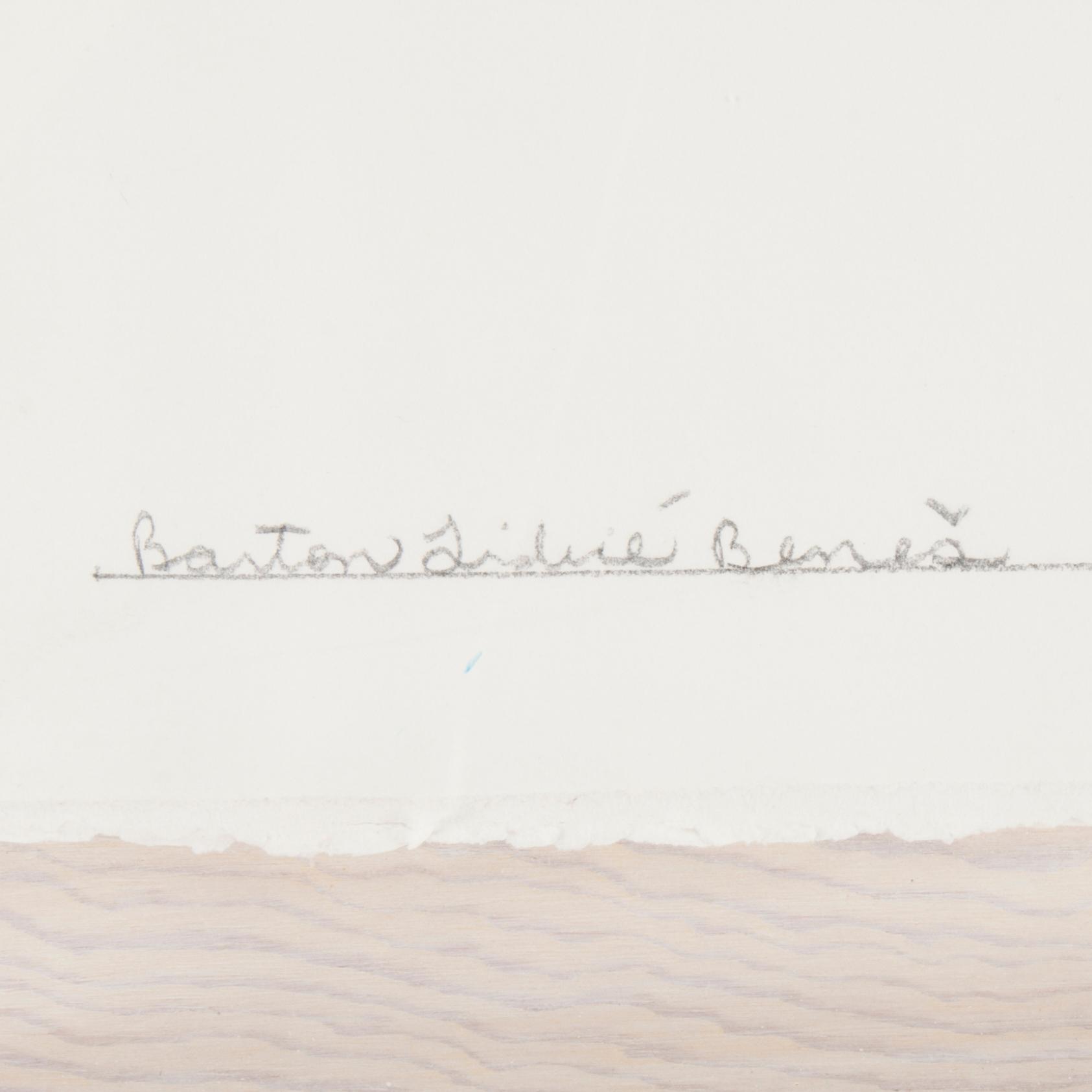 BARTON LIDICE BENES, collage/blandteknik på papper i plexilåda, signerad Barton Lidice Benes & daterad 1987 med blyerts.