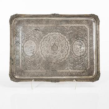 A Persian silver tray, late Qajar dynasty / early 1900s.