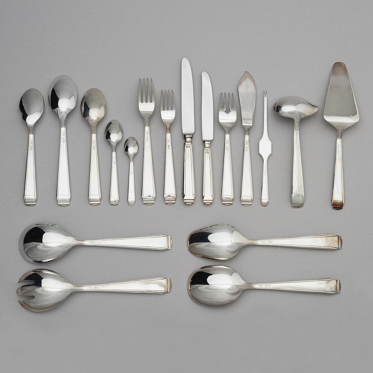 A sterling silverware set, model 'Art-Deco', 152 pieces and casket, Flensburg, Germany.
