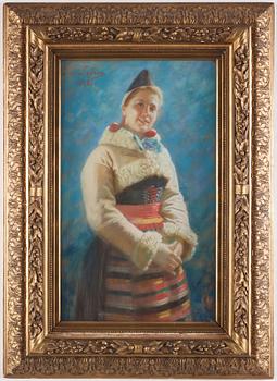 Jenny Nyström, Smiling girl with traditional dress.