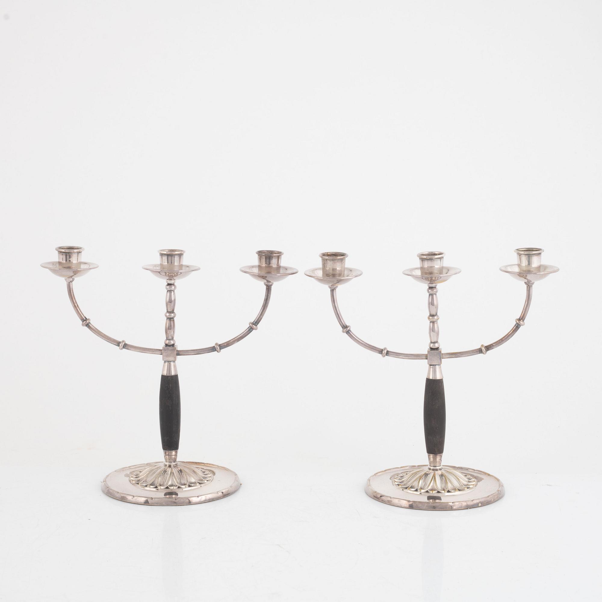 A pair of silver plated candelabras, mark of CG Hallberg, early 20th century.