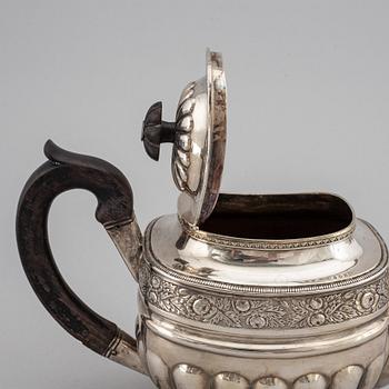 A Russian 19th century parcel-gilt silver tea-pot, mark of Anton Christian Iwersen, St. Petersburg 1828.