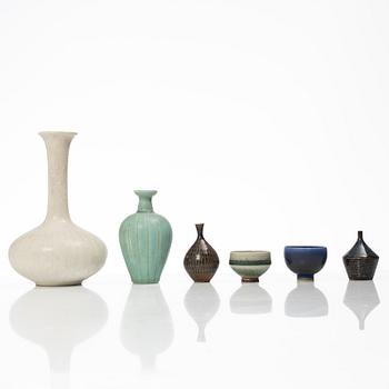 Stig Lindberg, Gunnar Nylund & Berndt Friberg, six stoneware minitures, Gustavsbergs STudio and Rörstrand, Sweden.