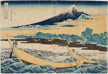 KATSUSHIKA HOKUSAI (1760–1849), efter, färgträsnitt. Japan, "Tago Bay", 1800-tal.