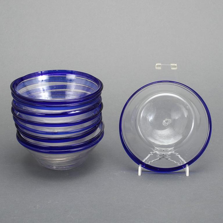 FILBUNKSSKÅLAR, 10 delar, glas, troligen Bergdala glasbruk, 1900-tal.