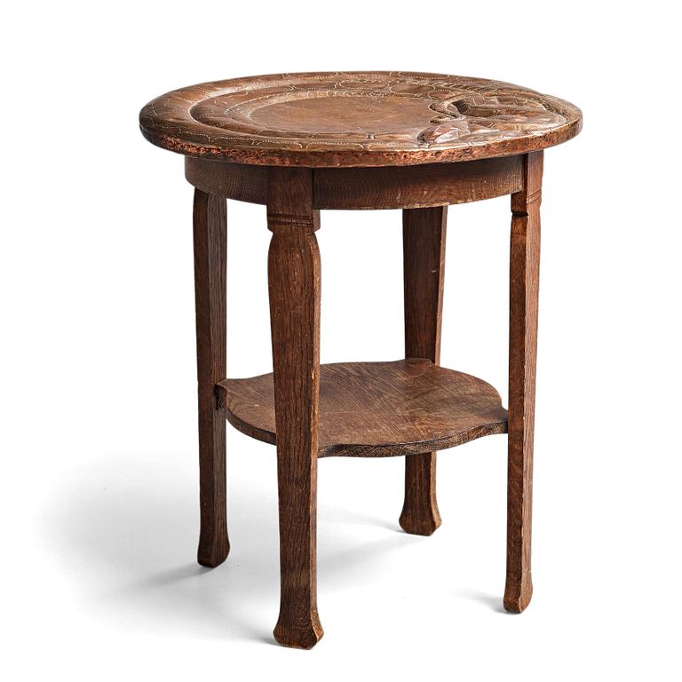 David Blomberg, attributed to, an Art Nouveau oak and copper table, Nordiska Kompaniet, Sweden early 1900's.