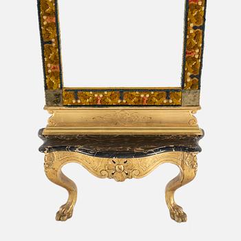 A late 19th century mirror and console table.