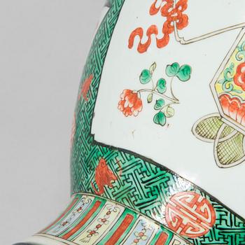A famille verte vase, made in to a lamp, 20th century.