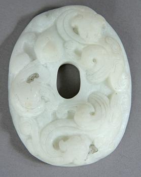 MEDALJONG samt FIGUR, jade, Kina 1800/1900-tal.