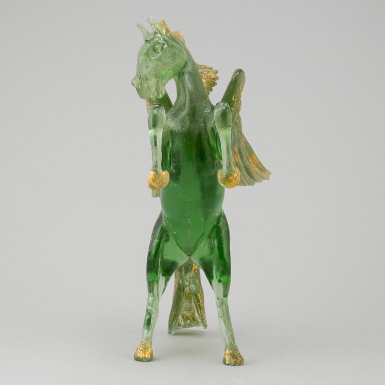 PINO SIGNORETTO, a glass sculpture of a winged horse, Murano, Italy, signed.