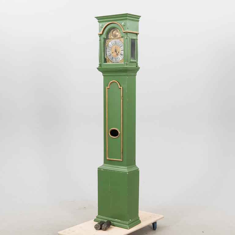 A painted grandfather clock numbered 90  by L Ruuth  first half of the 18th century.