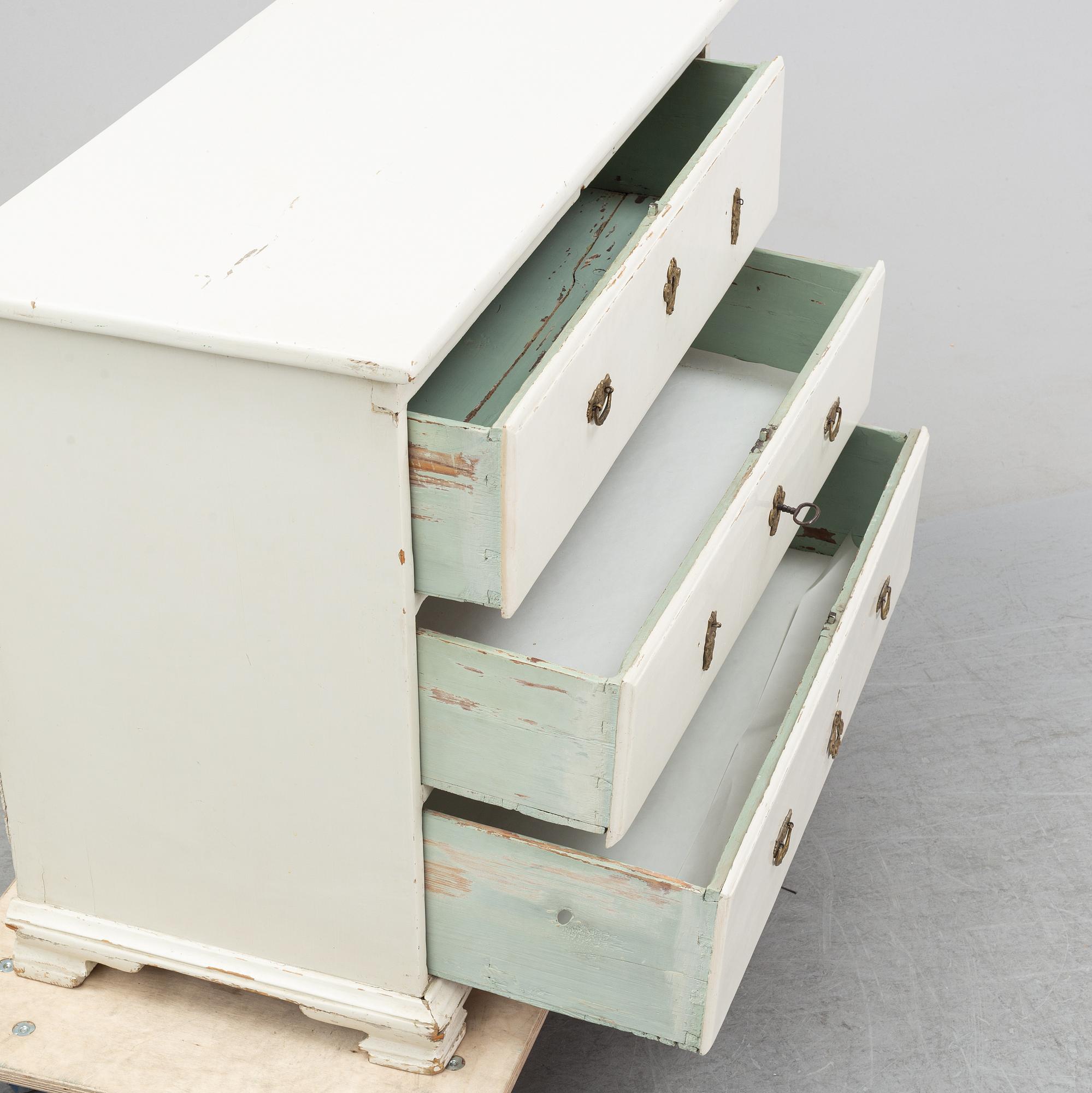 A painted chest of drawers, mid 18th Century.