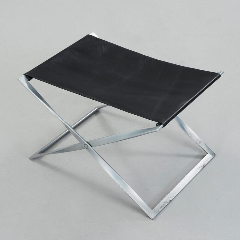 Poul Kjaerholm, a black leather and steel 'PK-91' stool, E Kold Christensen, Denmark.