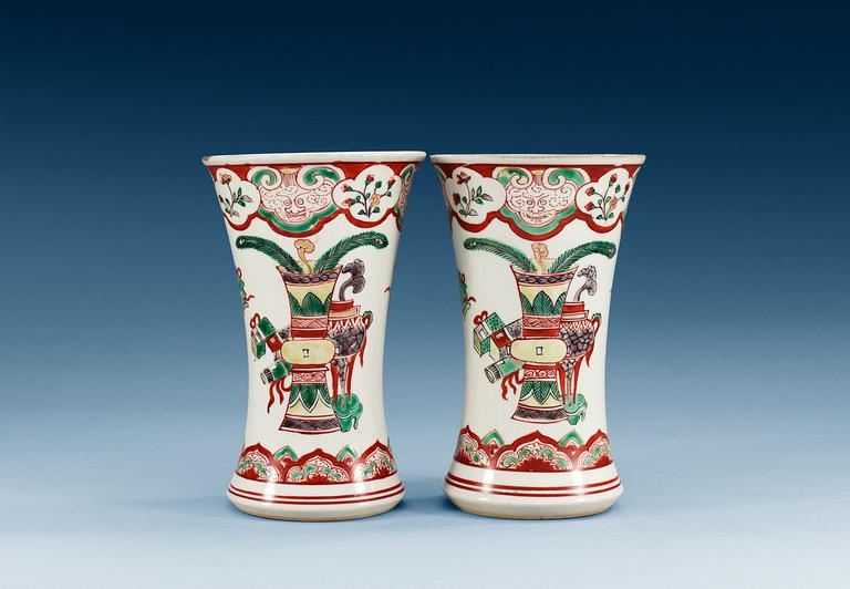 A pair of famille verte vases, Qing dynasty, 18th Century.