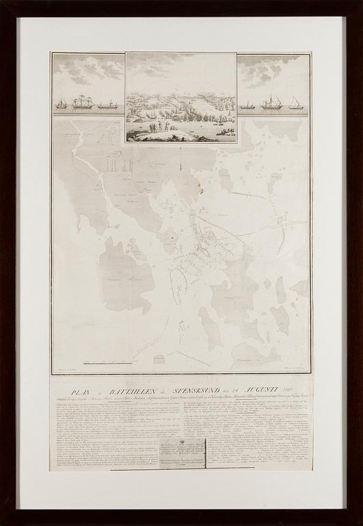 KARTA, SLAGET VID SVENSKSUND AUGUSTI 1789. Ritad av G.Wallberg och graverad av Jacob Gillberg.