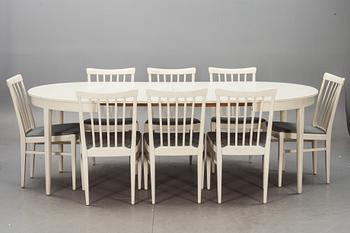 MATSALSMÖBLEMANG, 9 delar, "Herrgården", Carl Malmsten, Bodafors, märkta.