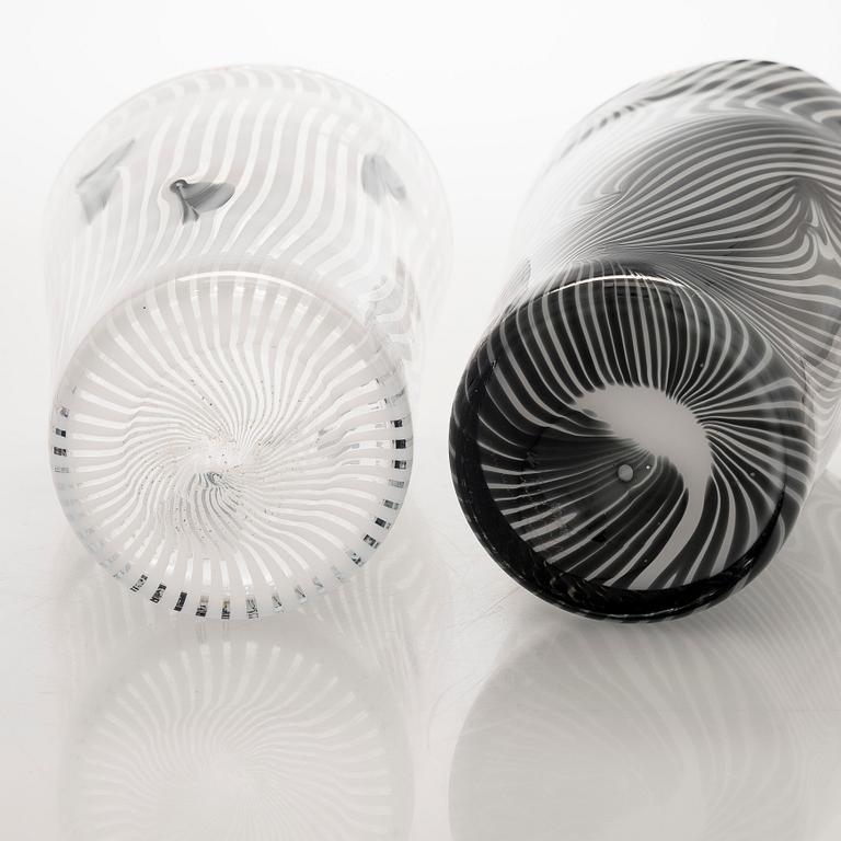 Kerttu Nurminen, two vases, signed Kerttu Nurminen Nuutajärvi, 18/99 and 63/99.