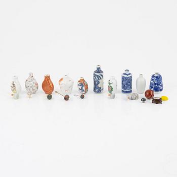Ten porcelain snuff bottles, China, 20th century.