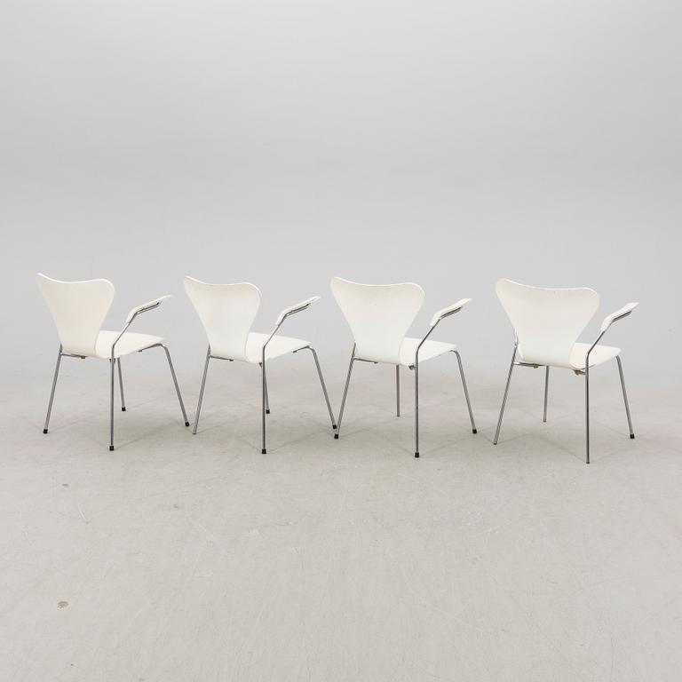 Arne Jacobsen, a set of four  "Sjuan" armchairs from Fritz Hansen Denmark.