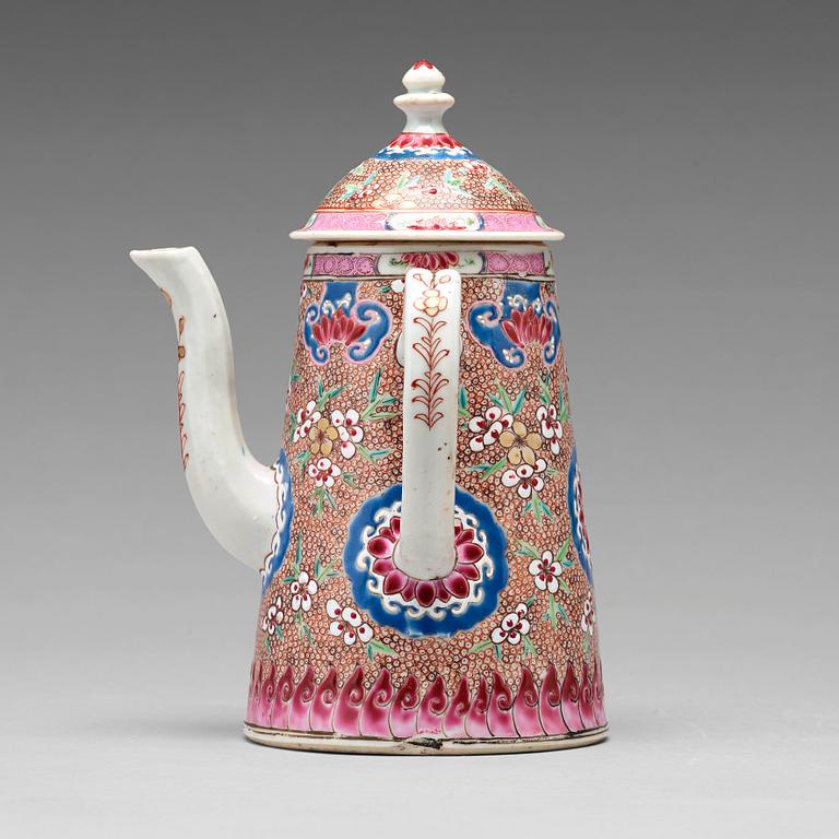 A famille rose coffee pot with cover, Qing dynasty, Yongzheng (1723-35).