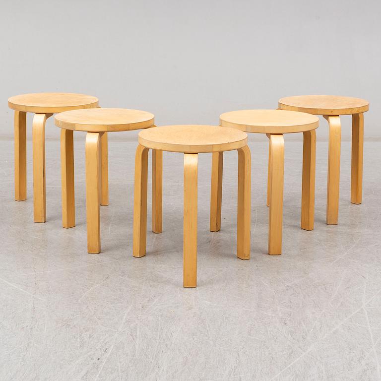 ALVAR AALTO, a set of five 'E60' stools.