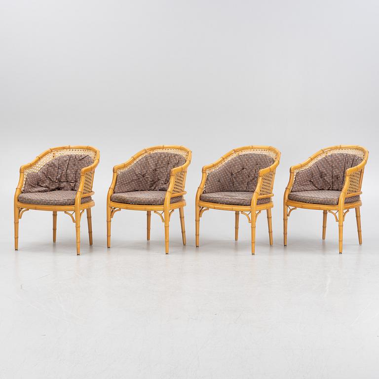 Armchairs, rattan, 4 pcs, second half of the 20th century.