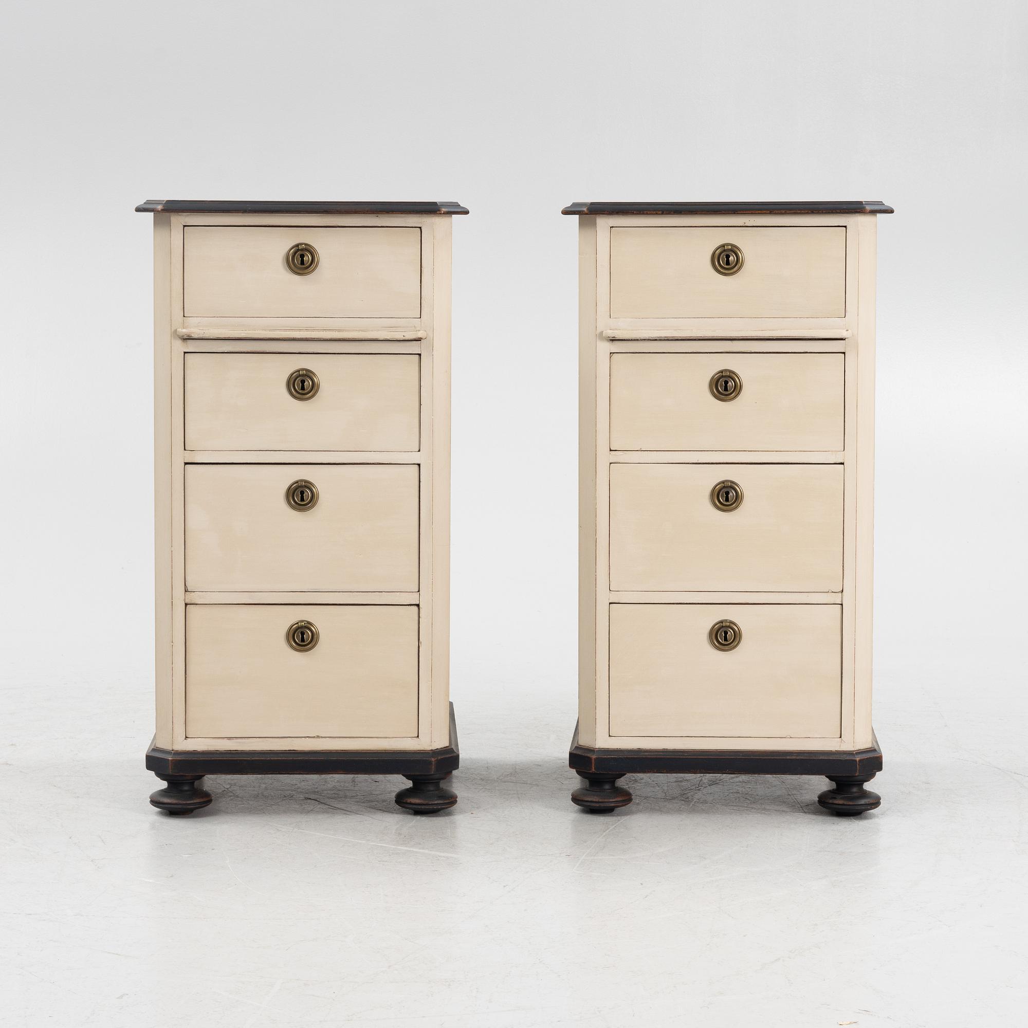 A pair of painted bedside tables, early 20th Century.