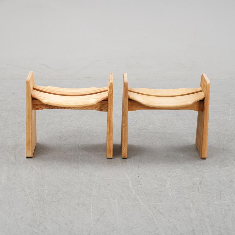 A pair of stools , 'Jonte', designed by Gilbert Marklund in 1969.