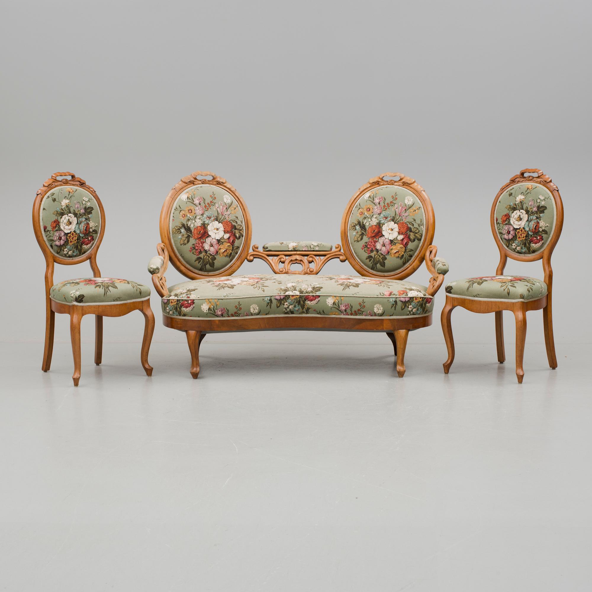 SOFFA och två STOLAR, nyrokoko, 1800-talets slut.