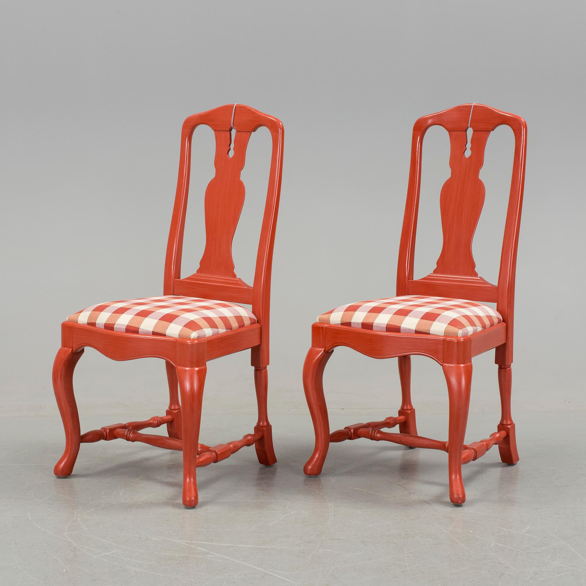 A SET OF EIGHT 1990's 18th CENTURY STYLE RED PAINTED CHAIRS.