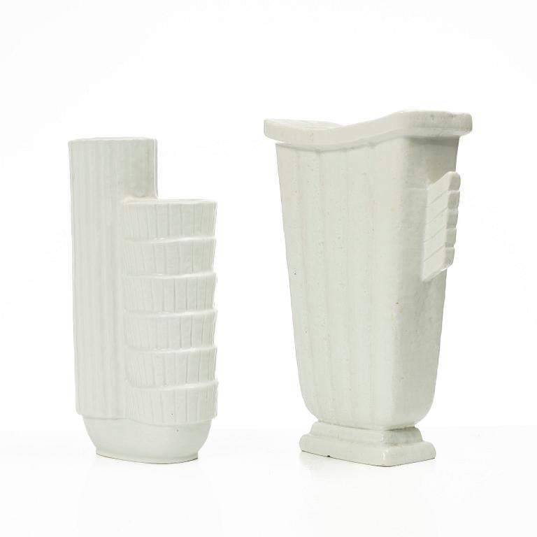 Gunnar Nylund, vaser, 4 st, chamotterat stengods, Rörstrand 1930-40-tal.