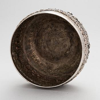 A silver bowl from around the turn of the 20th century, presumably from India.