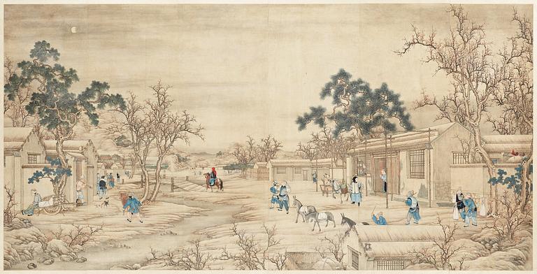 A large Chinese tapestry/painting by an unknown artist, colour and ink on paper, late Qingdynasty / early 20th Century.