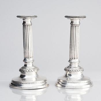 A Swedish pair of 18th century Gustavian silver candlesticks, marks of Petter Eneroth, Stockholm 1793.