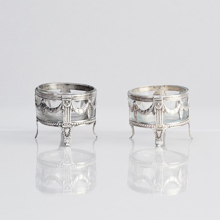 A pair of Swedish Gustavian silver salt cellars, marks of Nils Rundström, Stockholm 1786.