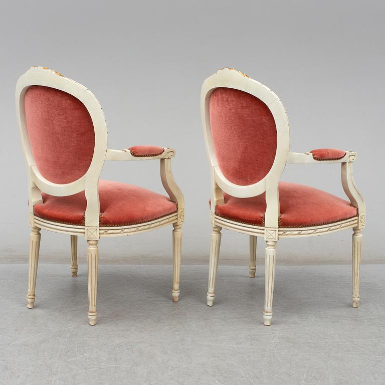 A pair of mid 20th century Gustavian style armchairs.