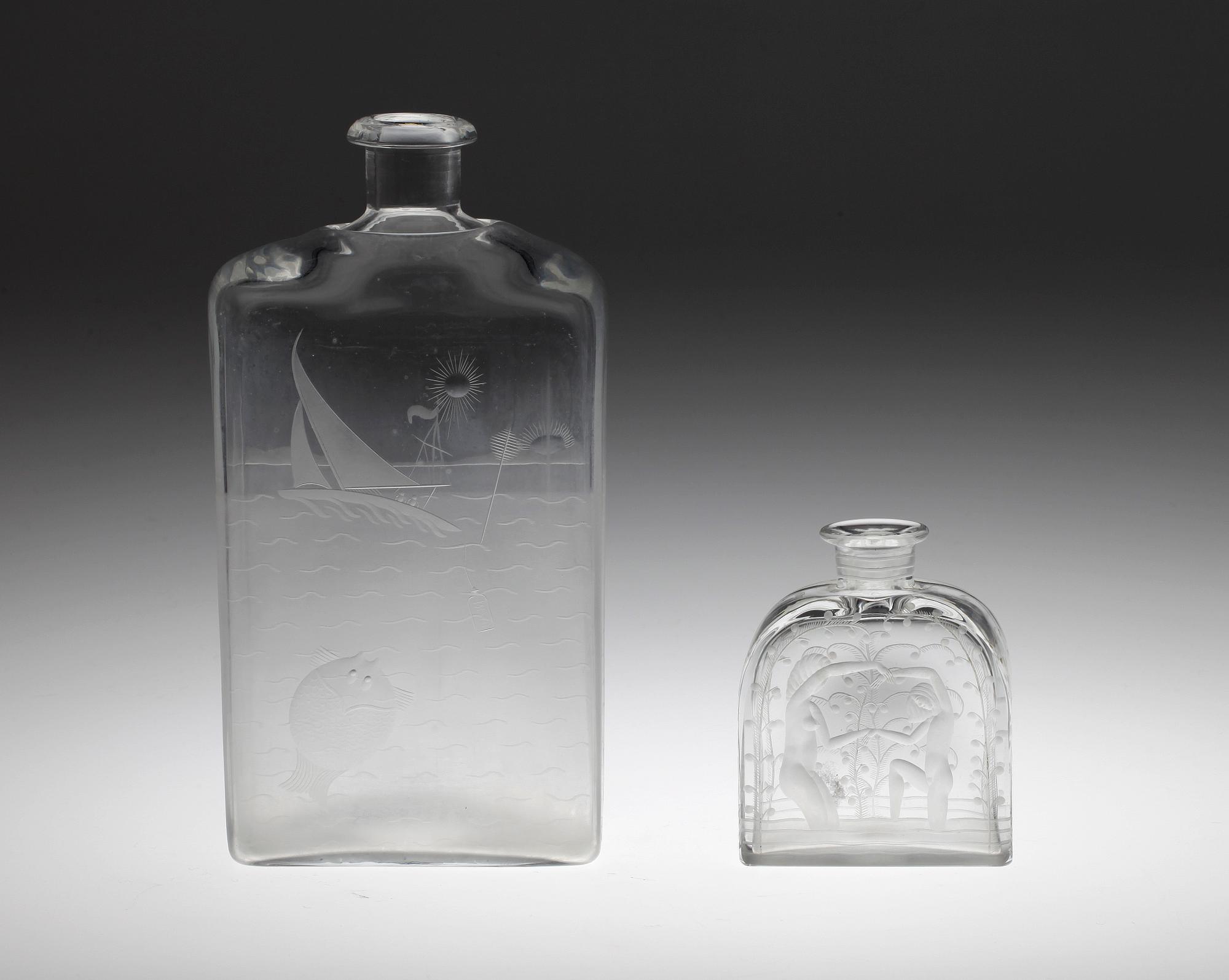 KARAFFER, 2 st, glas, Edward Hald Orrefors. Sign.