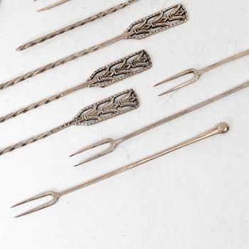 Coasters, 13 pcs, and cocktail sticks, 10 pcs, silver, Sweden, including GAB, Eskilstuna 1973.