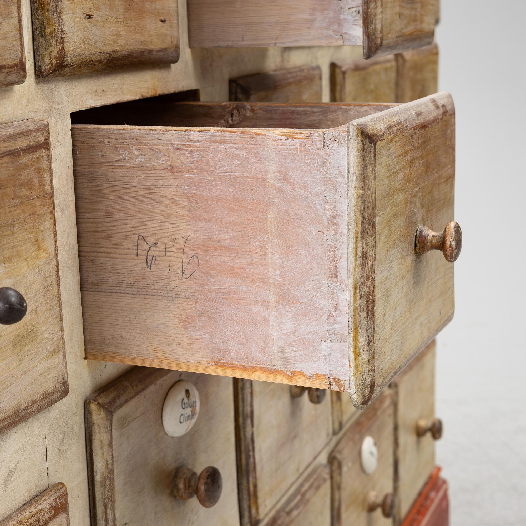 A painted spice-cabinet, first part 19th century.