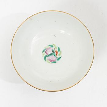 A pair of paintings on stone made in to wall scones and a stemcup, Qing dynasty, 19th century.