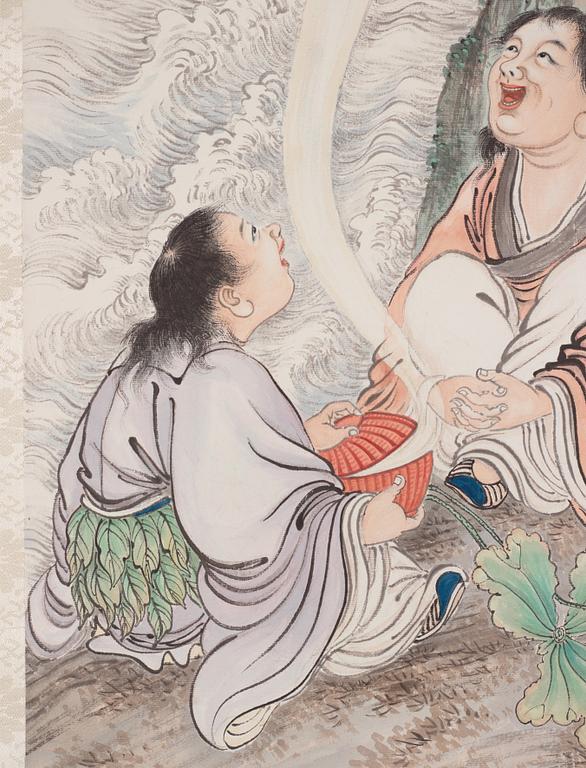 A Chinese scroll painting, signed Huang Zhouyuan with dedication to Na Wufu, 1930s.