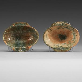1262. Two green glazed beakers, Han dynasty (206 B.C. - 220 A.D).