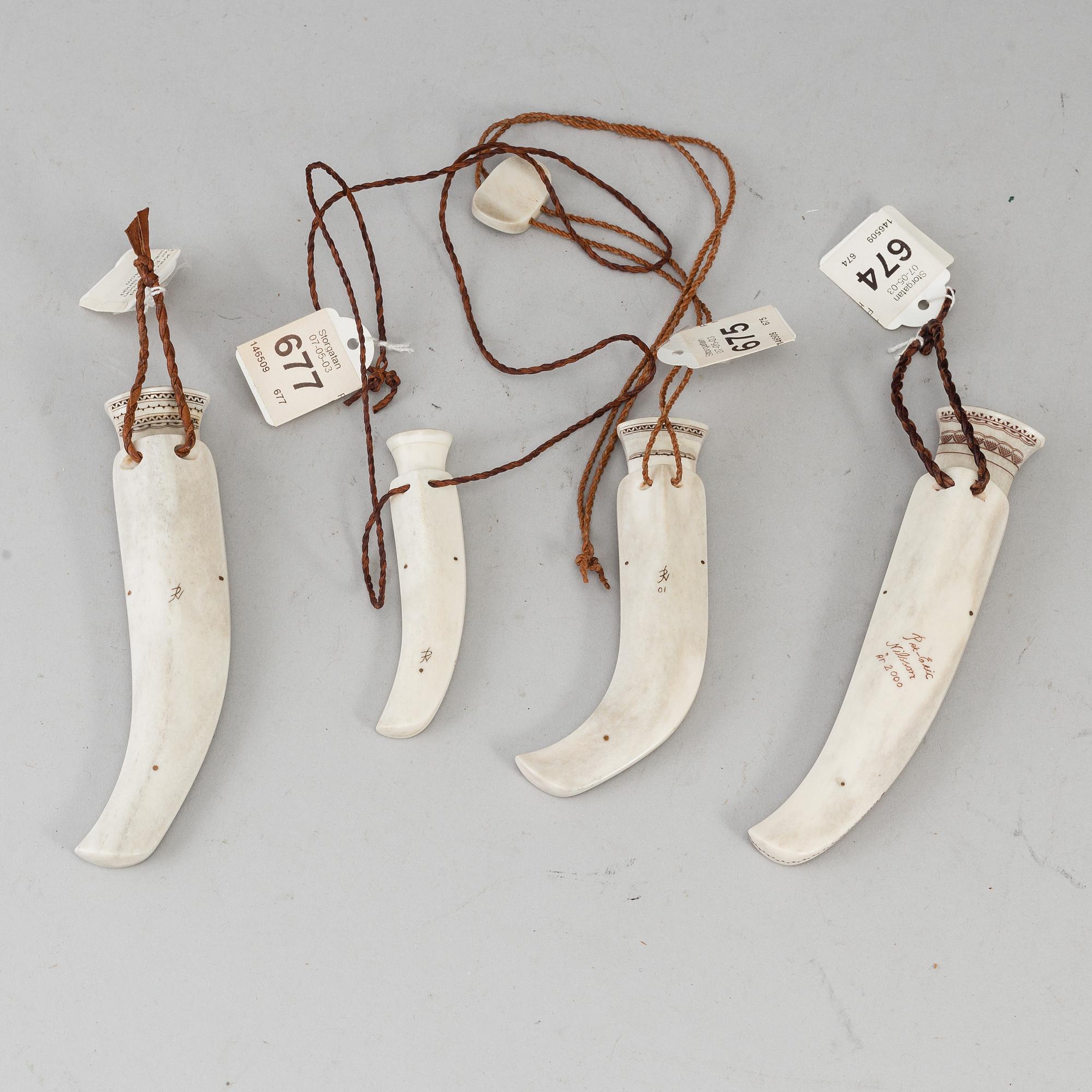 PER-ERIK NILSSON, four Sami reindeer horn knives, signed.