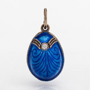 A gilded silver egg pendant with enamel and diamonds ca 0.05 ct in total, Soviet Union.